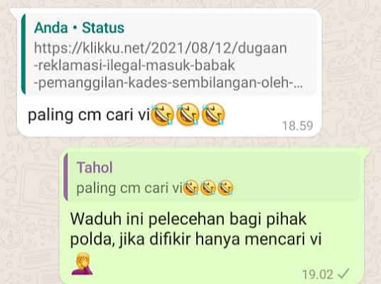 Chat comment di medsos WhatsApp milik Saiful Anam. (Foto : klikku.net / ist)