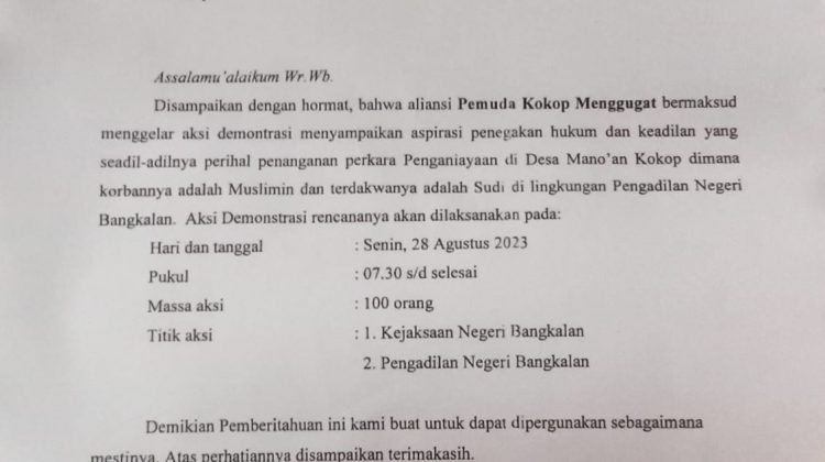 Surat pemberitahuan IKM Aksi.

Dok Anam klikku.