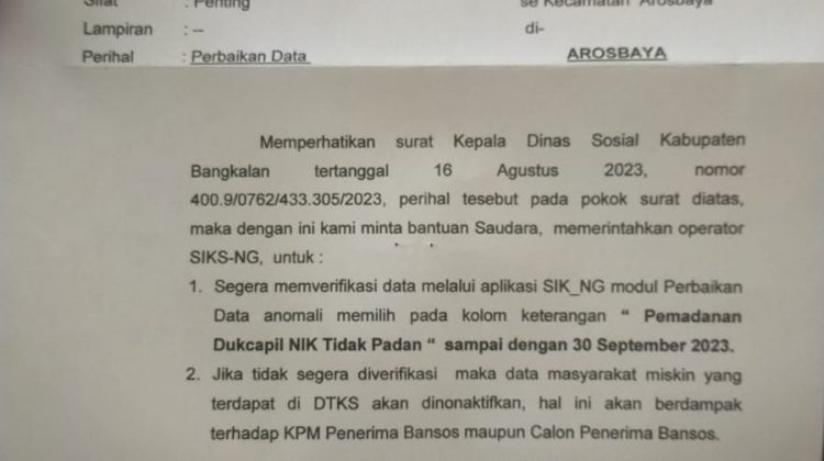 Surat Camat Arosbaya.

Dok Anam klikku ist.