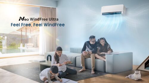 Teknologi WindFree Enhanced dengan AI 7 Motion Winds menghadirkan tujuh mode kesejukan yang menyesuaikan pola aliran udara dengan kebutuhan pengguna